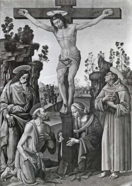Bildarchiv Foto Marburg — Kassel, Staatl. Gem. Gal. Giovanni di Bartolommeo. Christus am Kreuz mit Heiligen — insieme